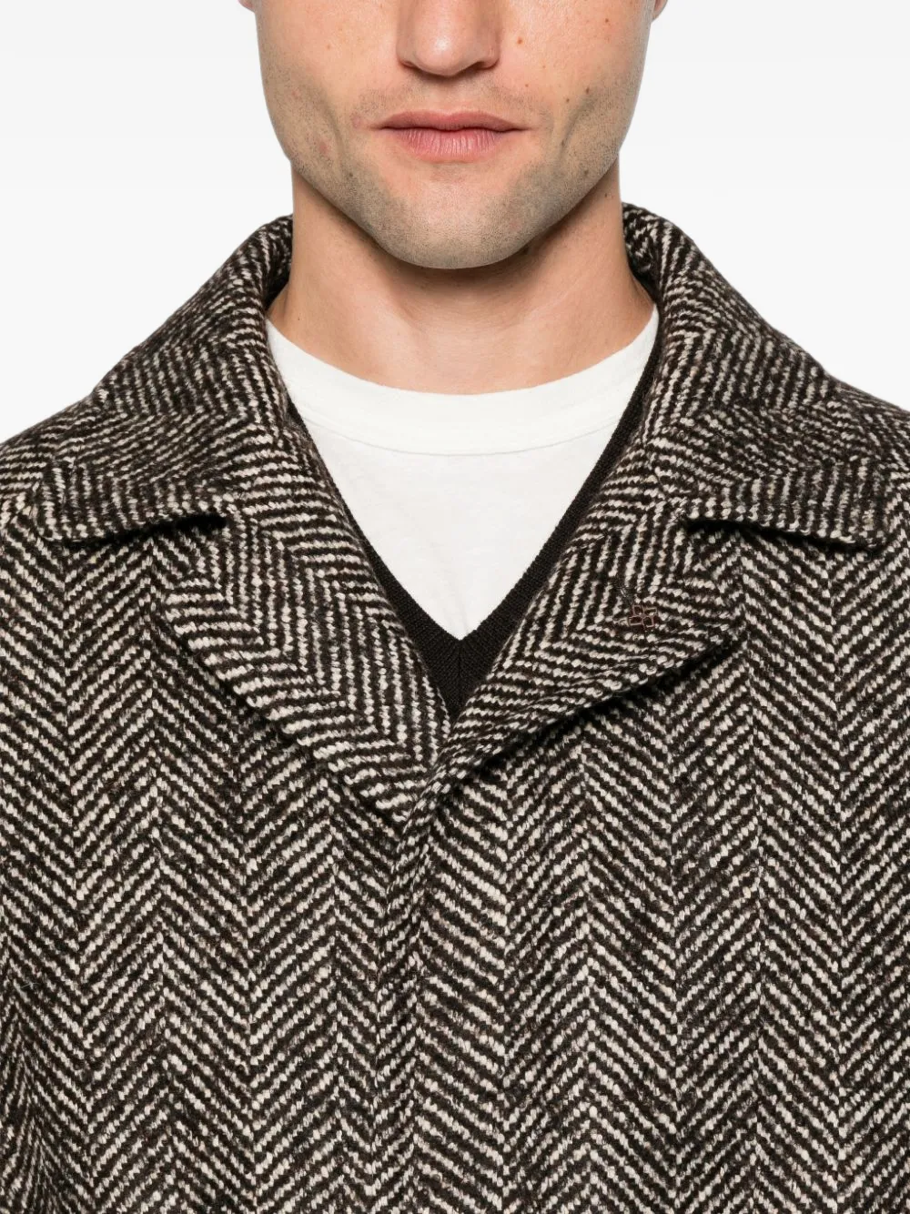 Tagliatore herringbone-pattern belted coat Bruin
