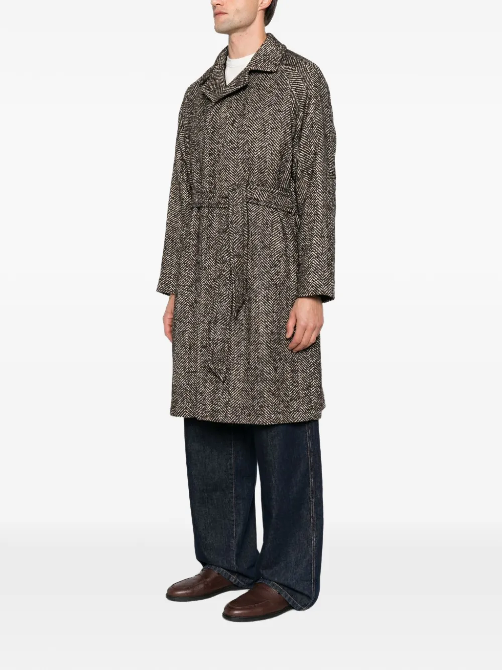 Tagliatore herringbone-pattern belted coat Bruin