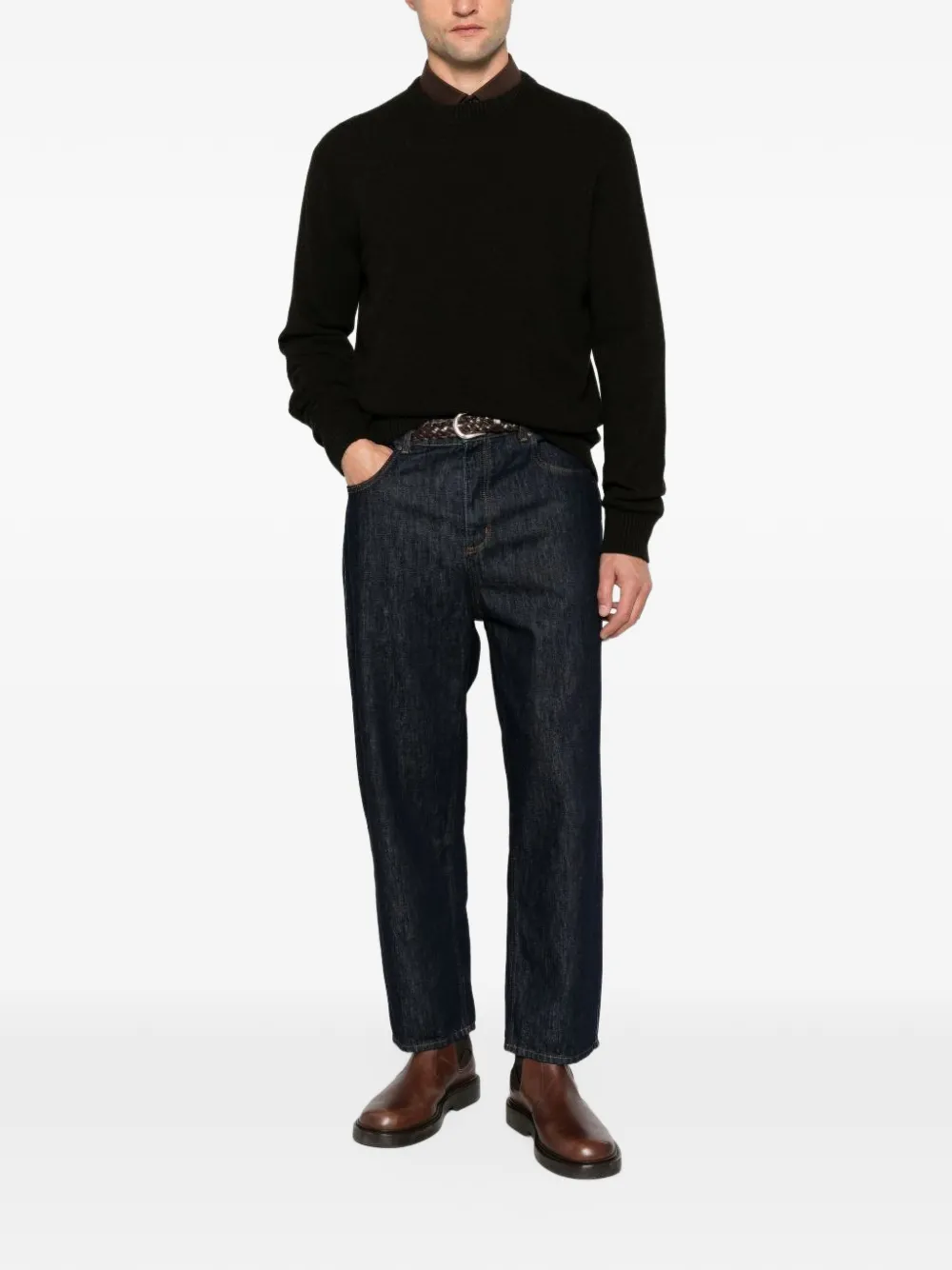 Zegna crew-neck ribbed-trim sweater Zwart