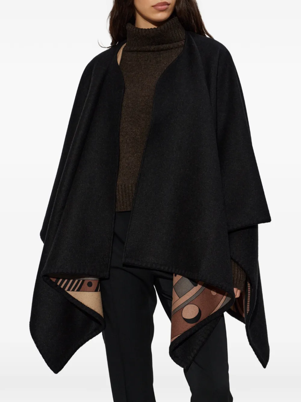 Ferragamo Poncho van kasjmierblend met patroon Zwart