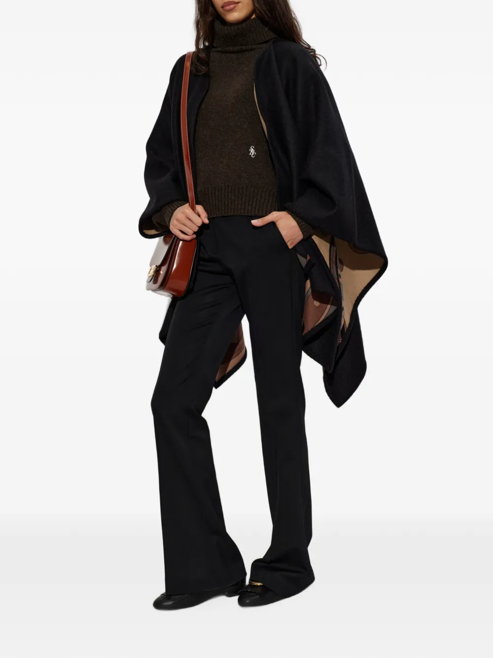 Ferragamo Poncho van kasjmierblend met patroon Zwart