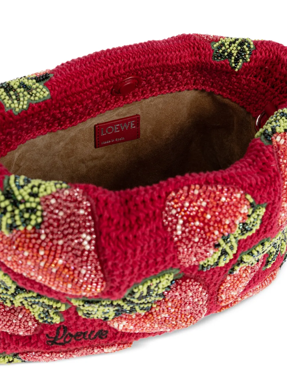 LOEWE Flamenco mini-clutch met aardbeienkralen Rood