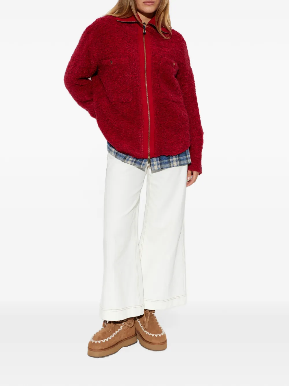 Moncler bouclé-knit zip-up cardigan Rood