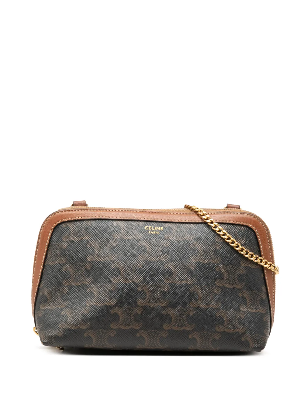 Celine Pre-Owned 2021 Triomphe beschichtete Canvas-Clutch mit Kettenriemen - Braun