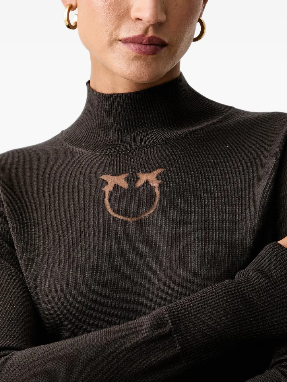 PINKO Love Birds-motif mock-neck sweater Bruin