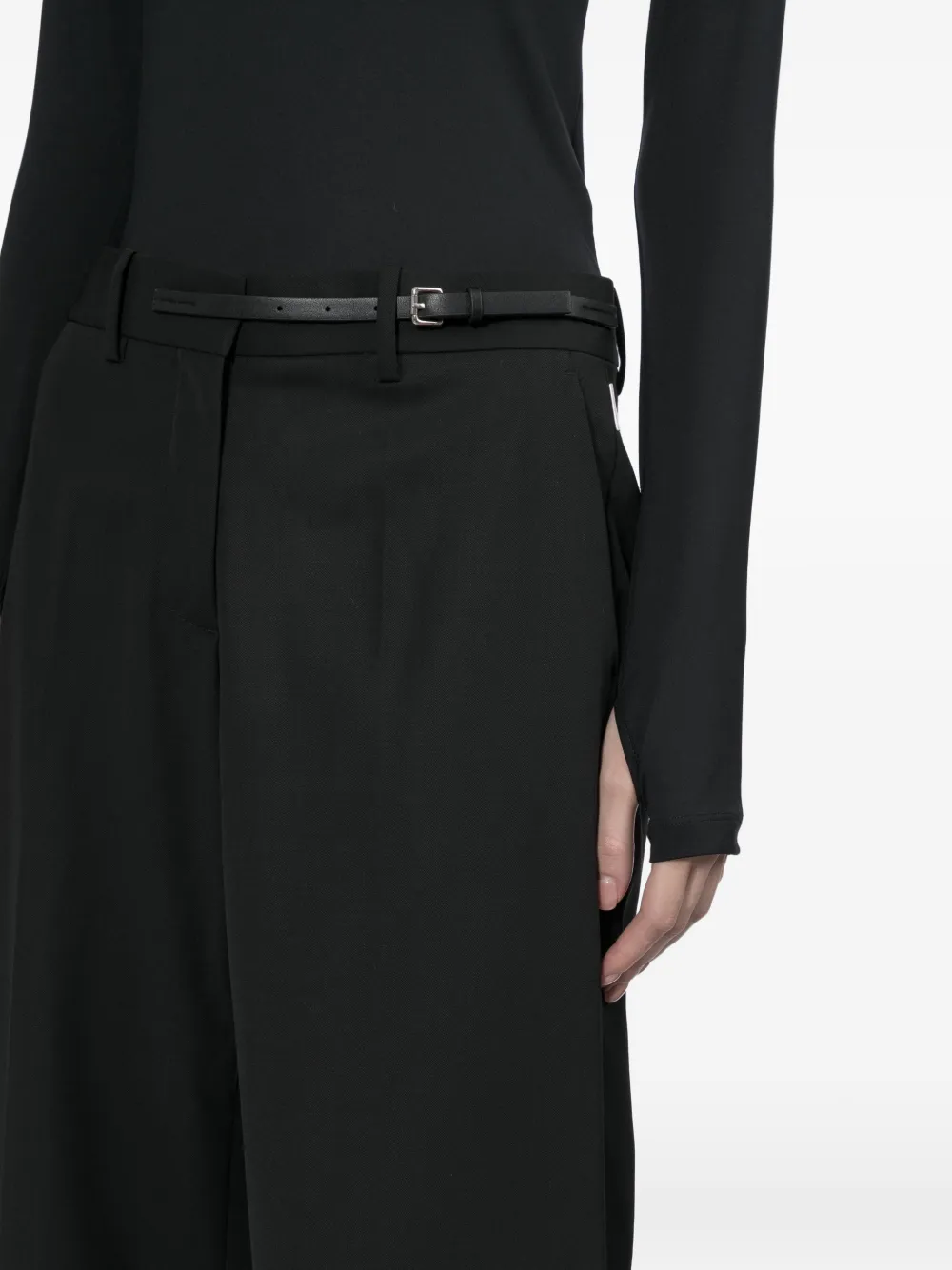 Helmut Lang Leren broek met ceintuur Zwart
