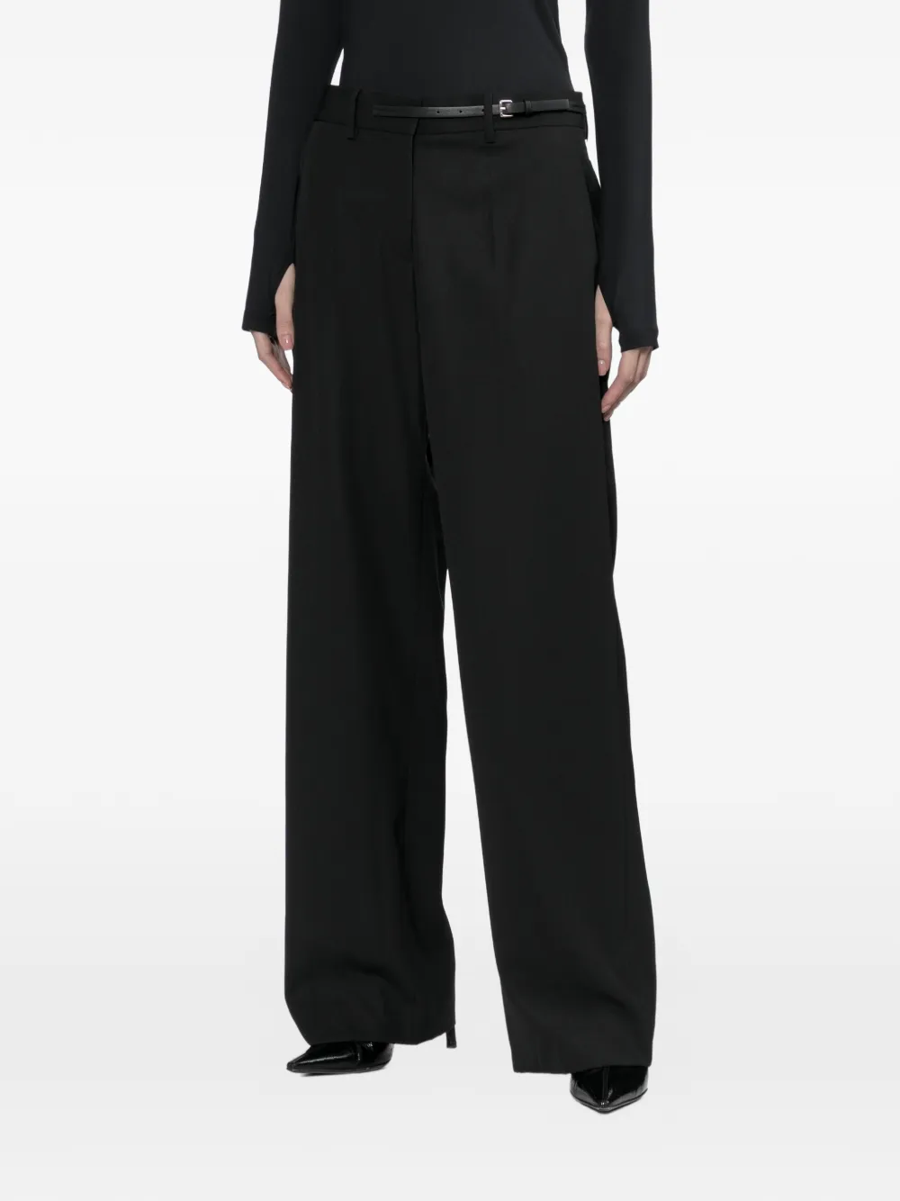 Helmut Lang Leren broek met ceintuur Zwart