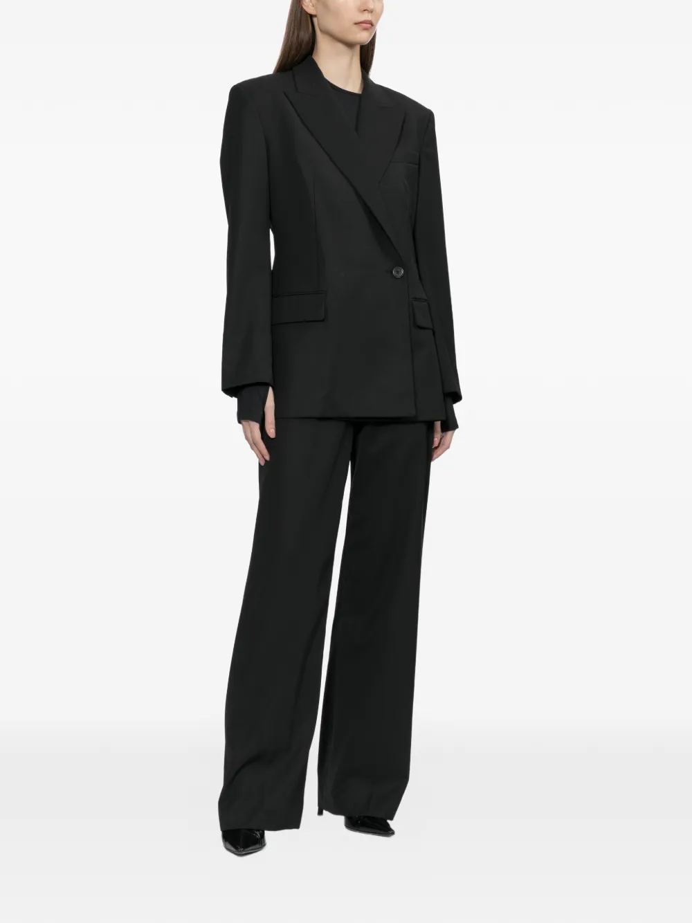 Helmut Lang Leren broek met ceintuur Zwart