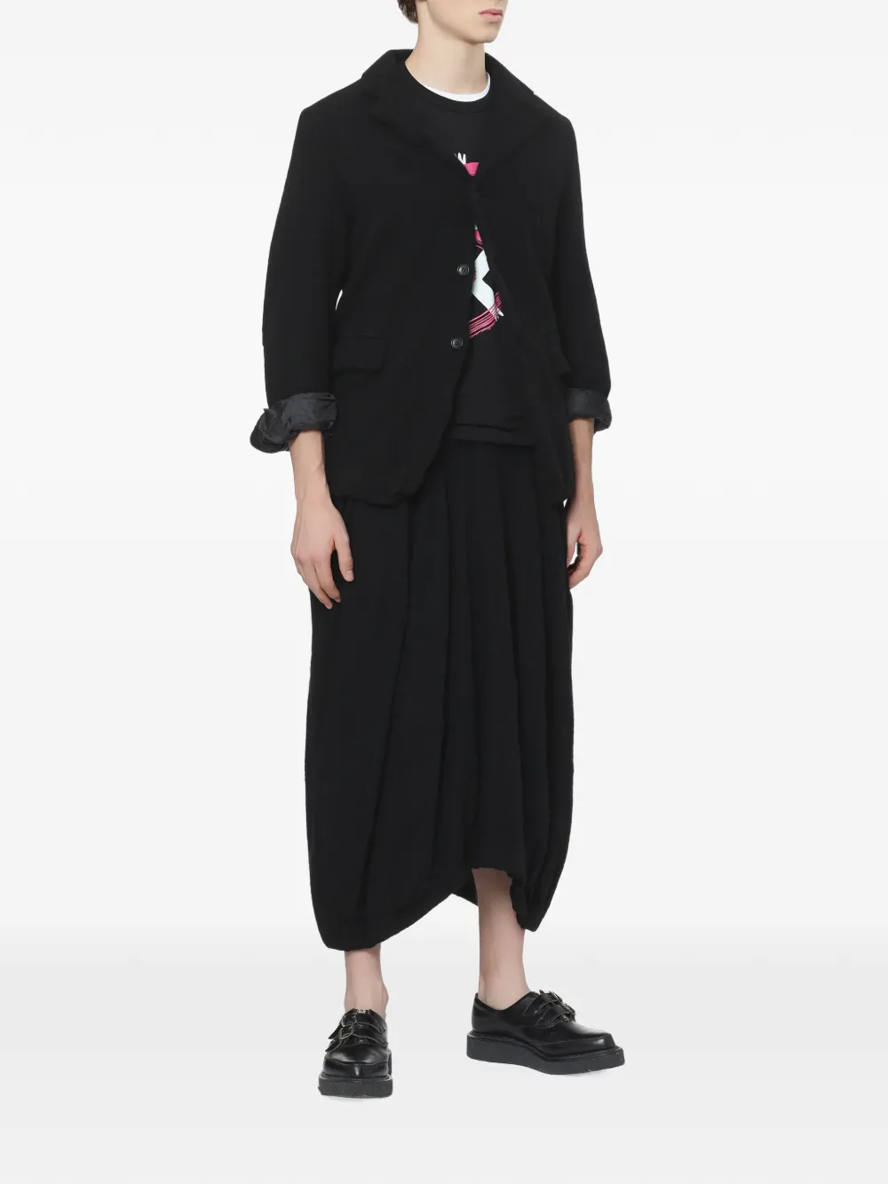 Black Comme Des Garçons balloon-silhouette elasticated-waist midi skirt Zwart