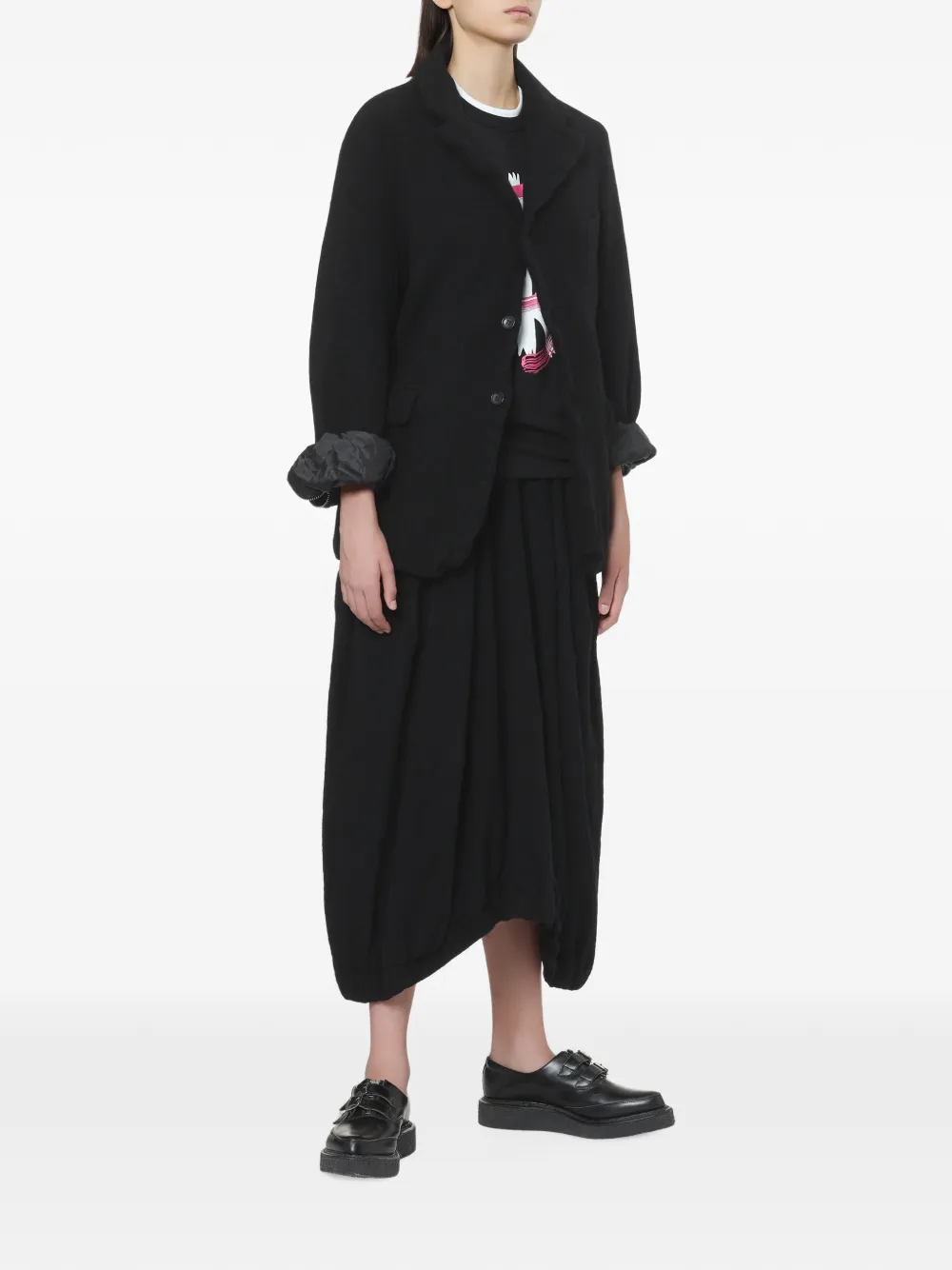 Black Comme Des Garçons balloon-silhouette elasticated-waist midi skirt Zwart