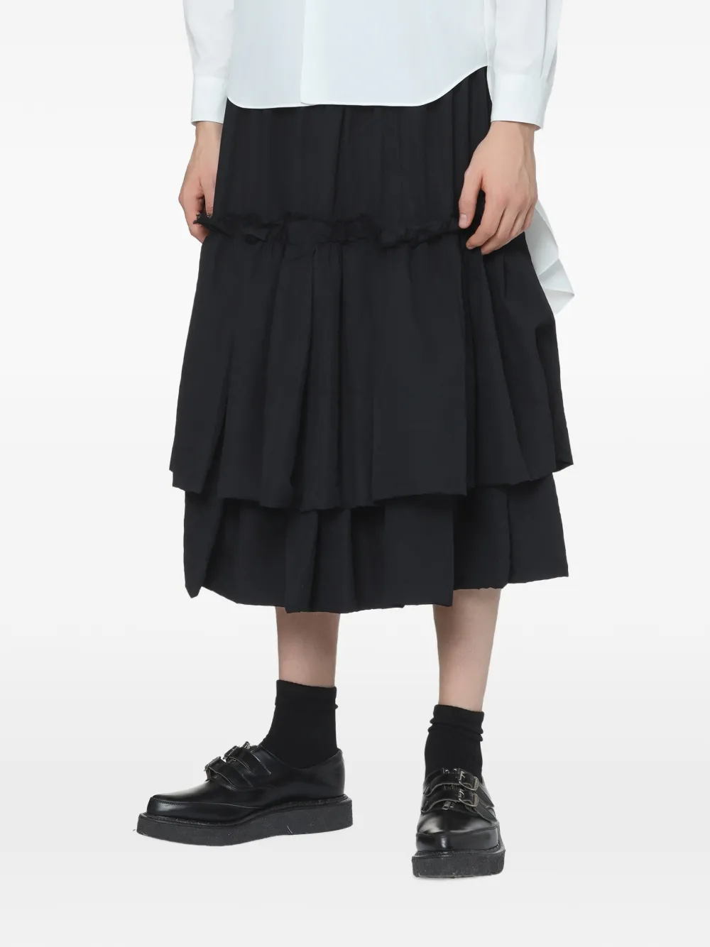 Black Comme Des Garçons Gelaagde midi-rok met ruches Zwart