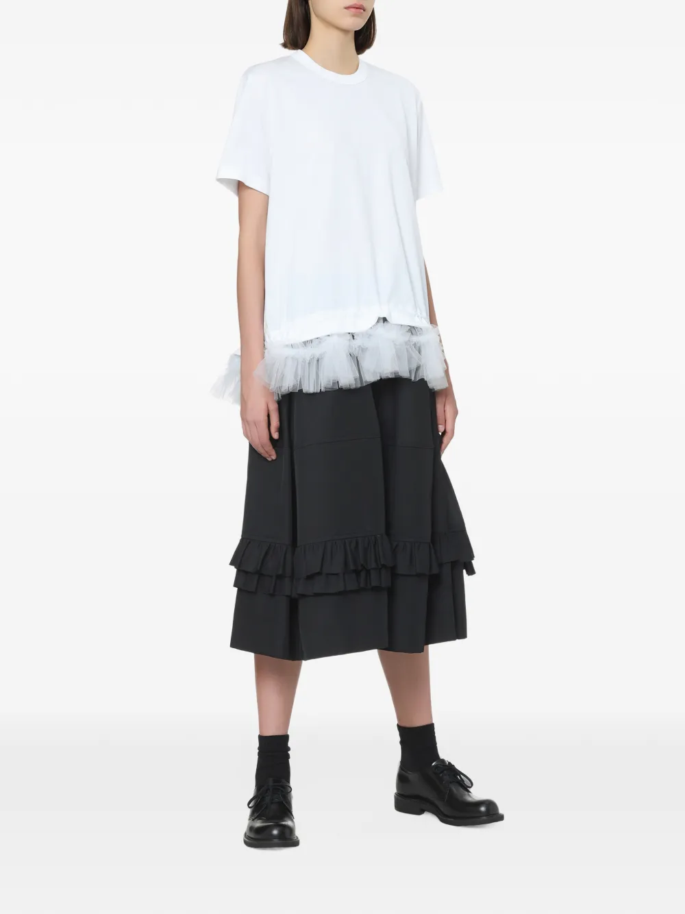 Black Comme Des Garçons Gelaagde midi-rok met ruches Zwart