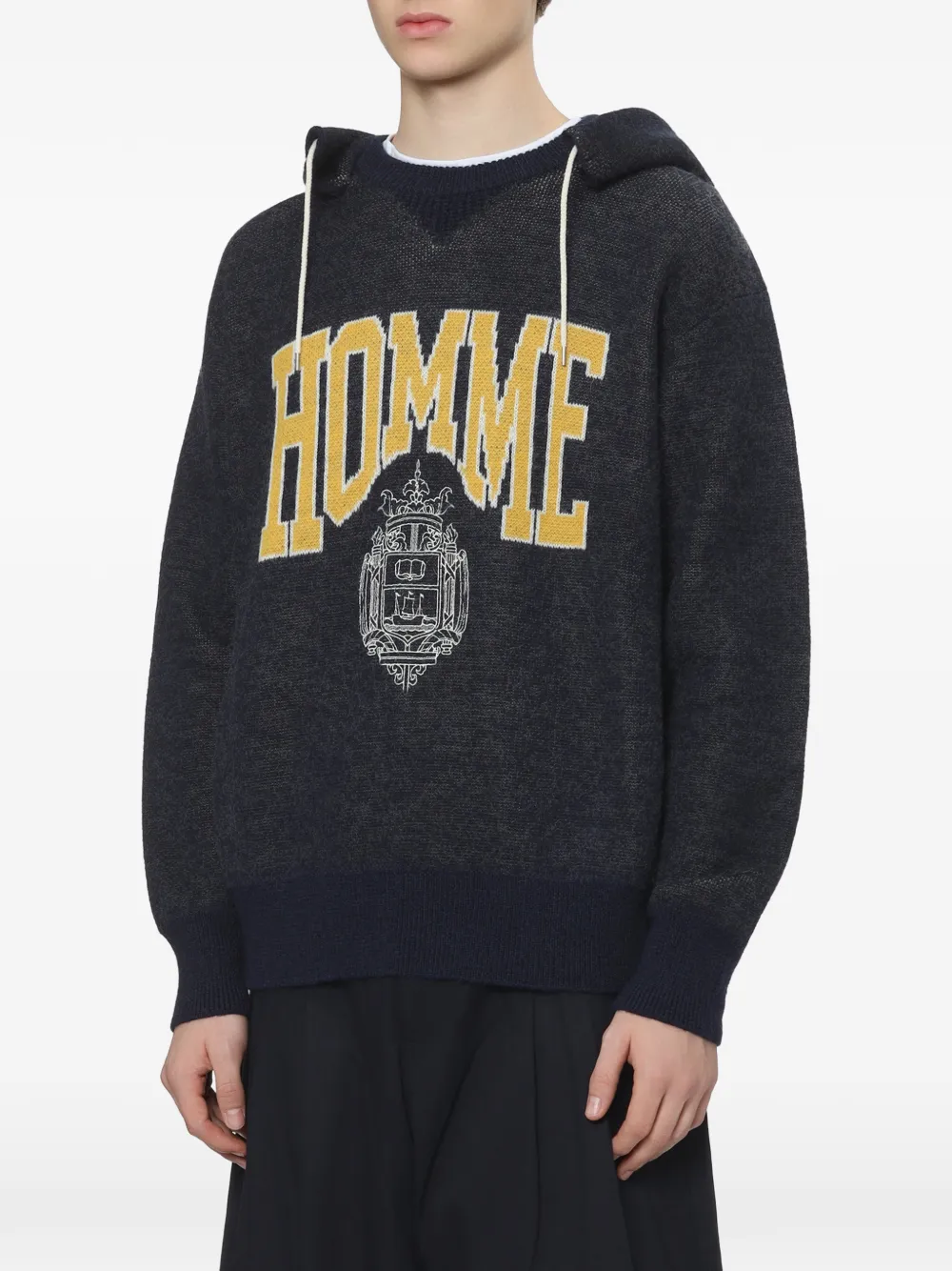 Comme des Garçons Homme Hoodie met lange mouwen en logo-intarsia Blauw