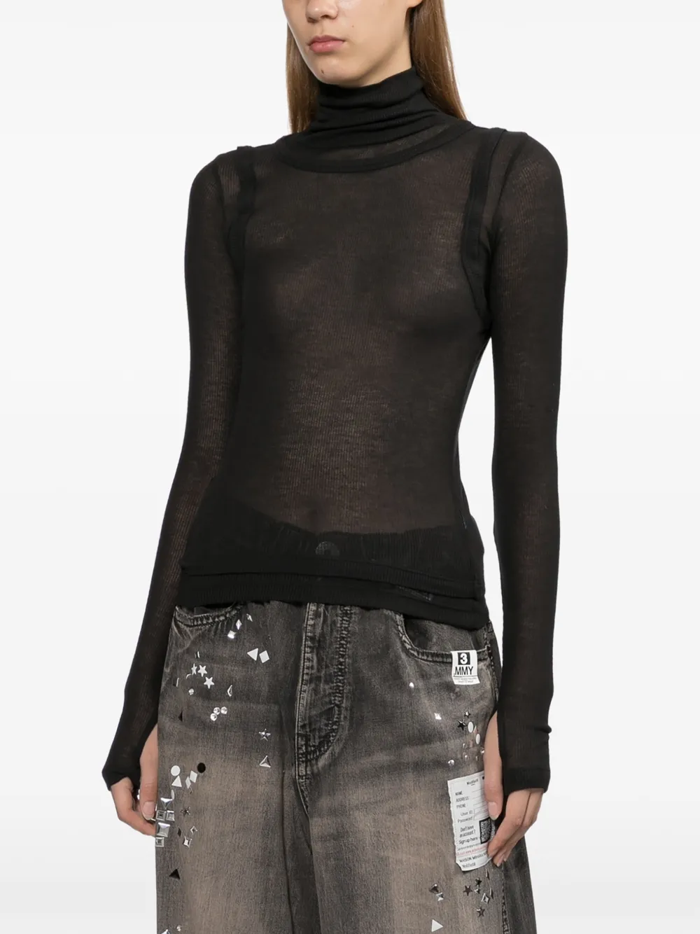 Helmut Lang layered turtleneck top Zwart