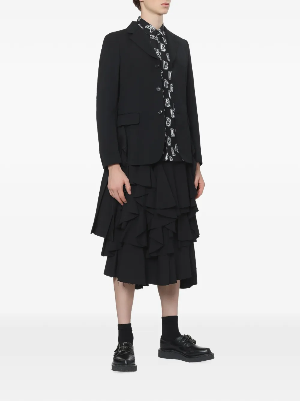 Black Comme Des Garçons alphabet-print zip-detail shirt Zwart