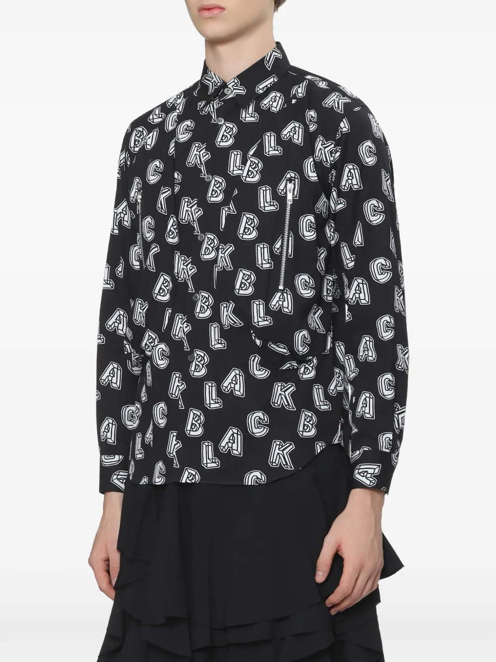 Black Comme Des Garçons alphabet-print zip-detail shirt Zwart