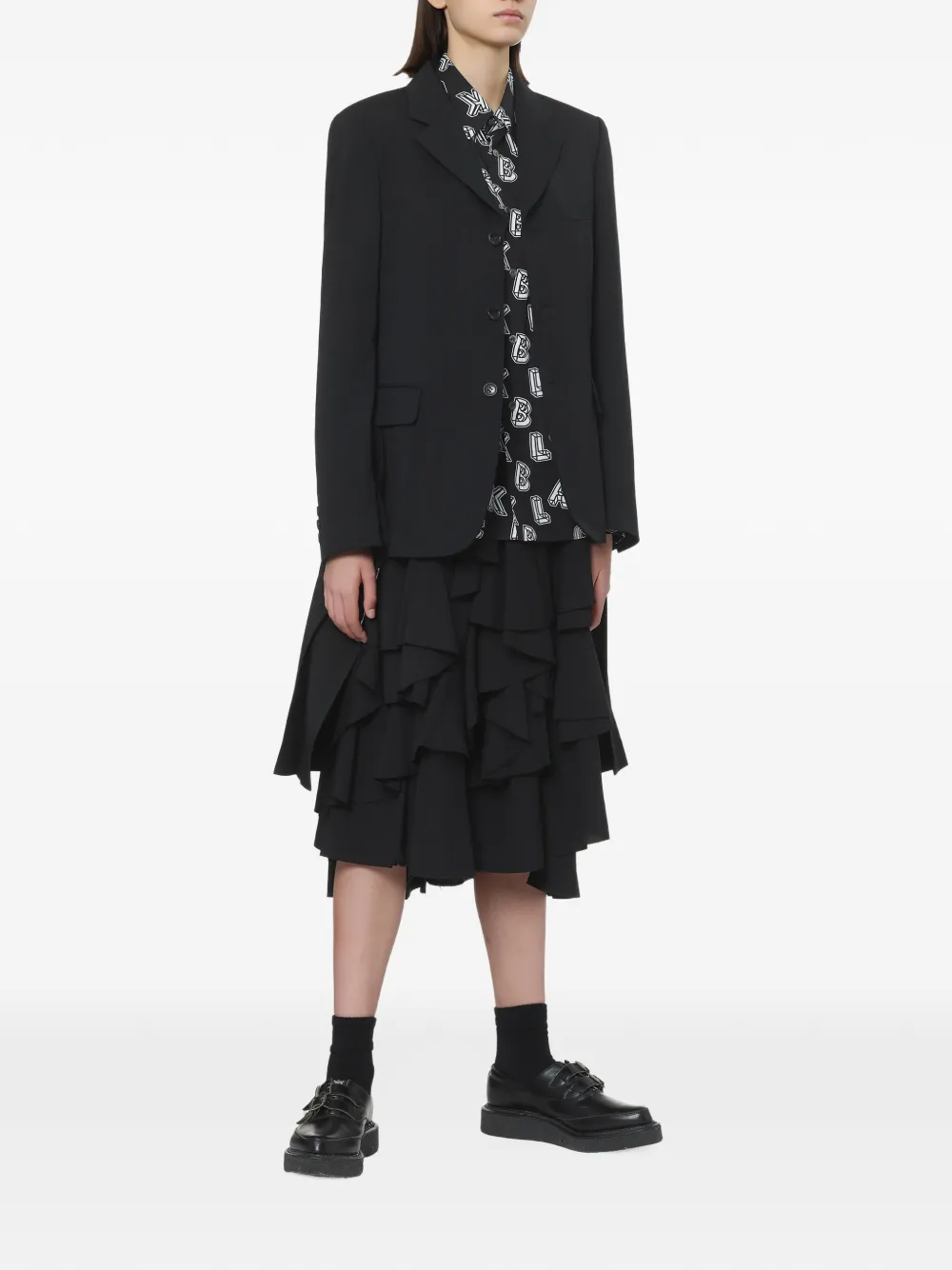 Black Comme Des Garçons alphabet-print zip-detail shirt Zwart
