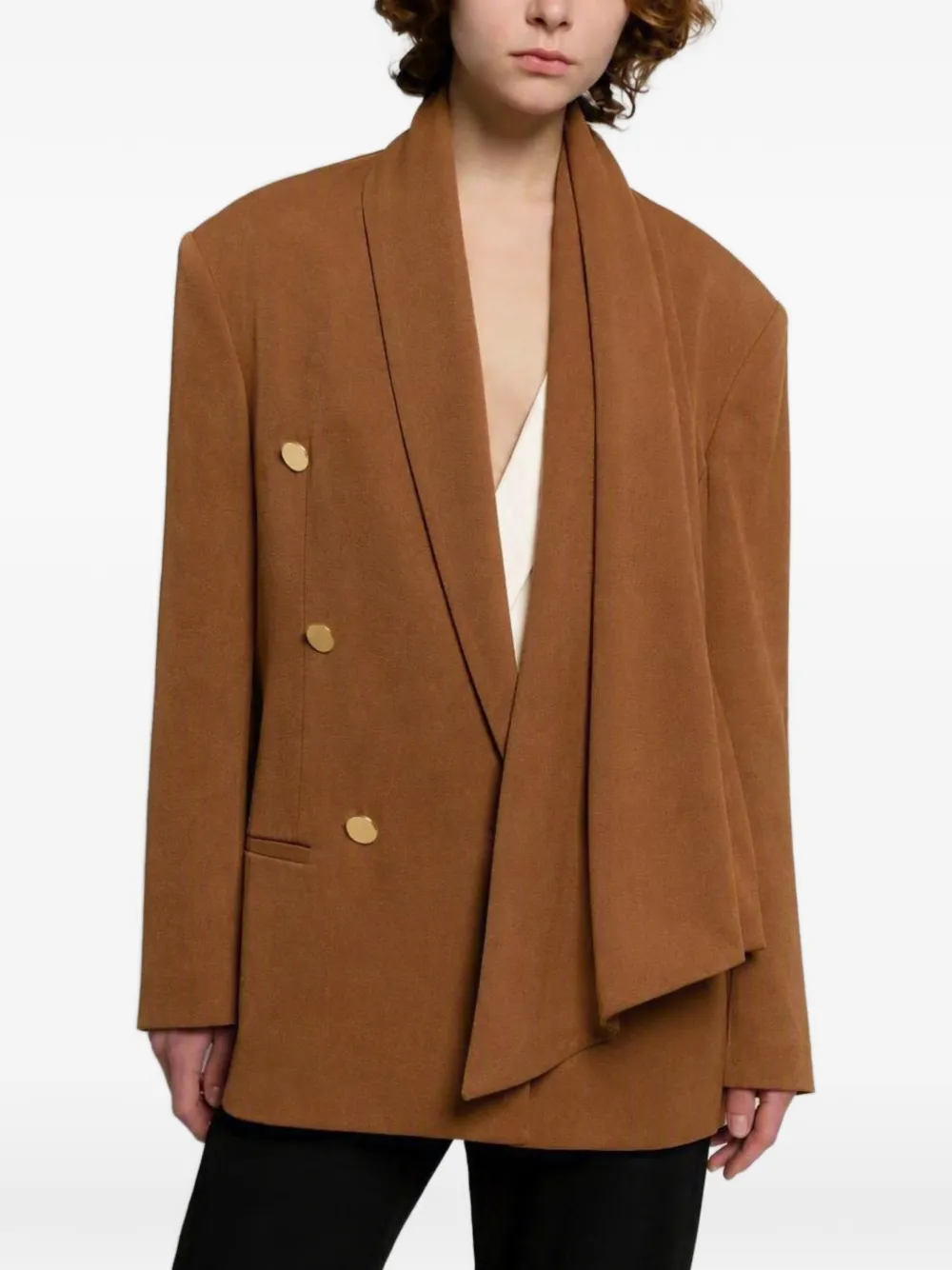 Alberta Ferretti Blazer met sjaaldetail en dubbele rij knopen Bruin