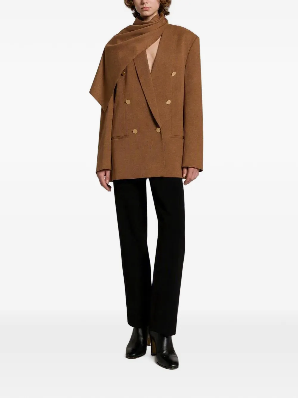 Alberta Ferretti Blazer met sjaaldetail en dubbele rij knopen Bruin