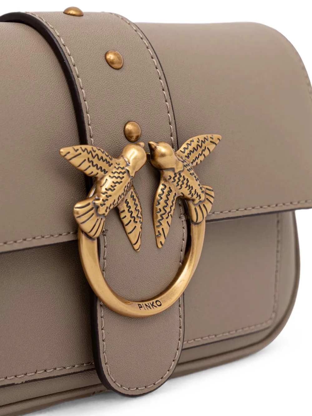 PINKO Love Birds leren schoudertas Beige