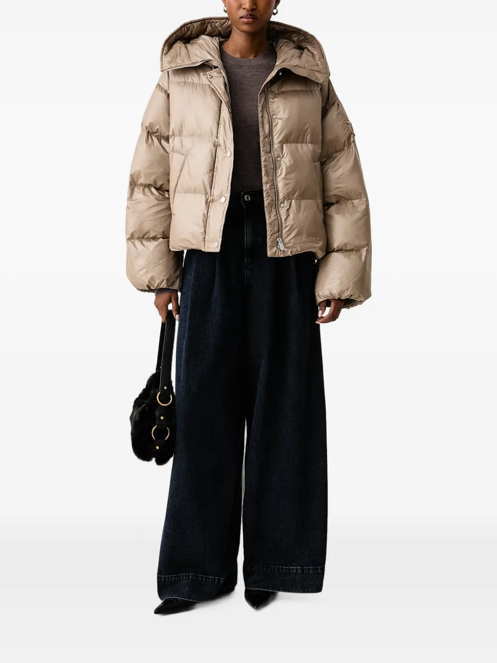 PINKO Technisch canvas jack met capuchon Beige