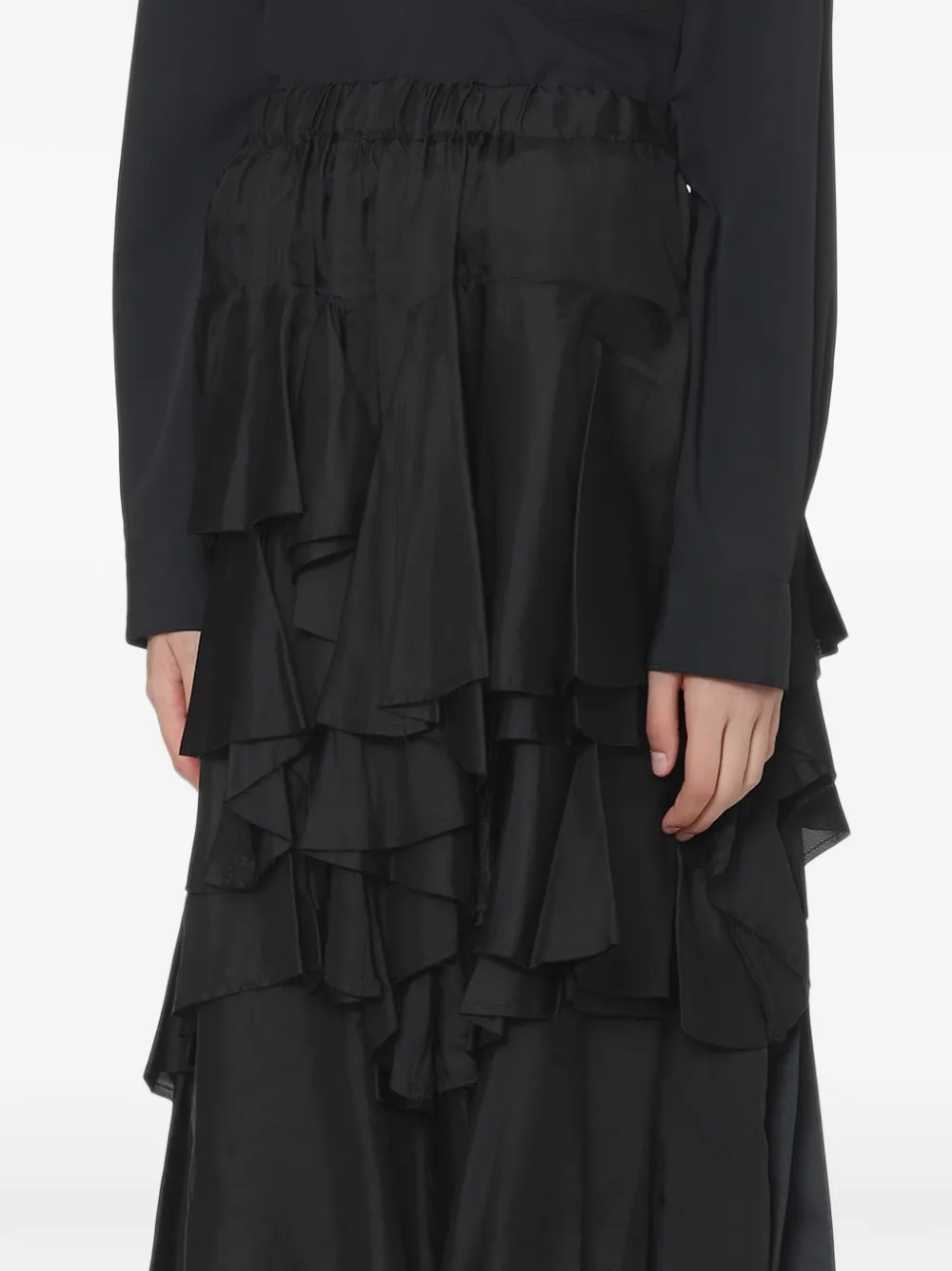 Black Comme Des Garçons ruffled pleated midi skirt Zwart