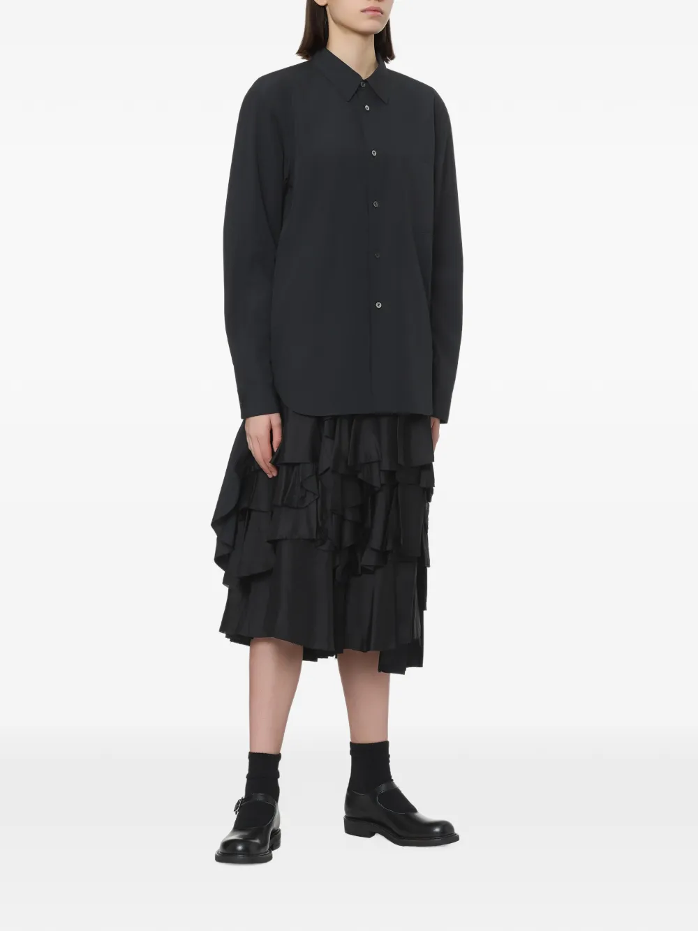Black Comme Des Garçons ruffled pleated midi skirt Zwart