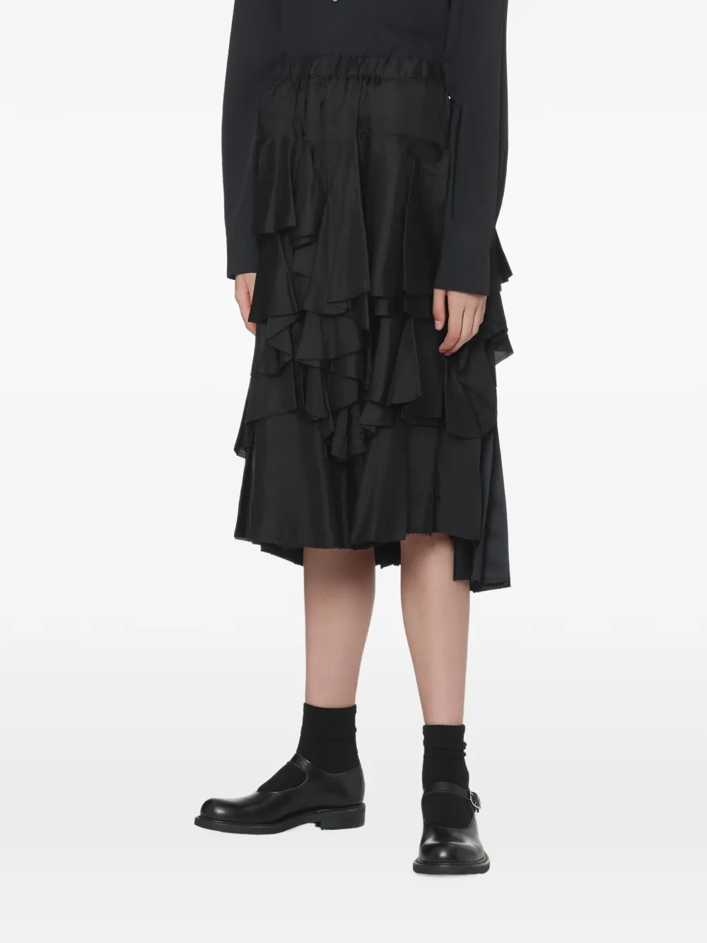Black Comme Des Garçons ruffled pleated midi skirt Zwart