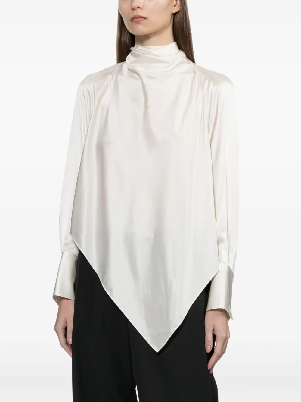 Helmut Lang Top met gestrikte hals en lange mouwen Beige