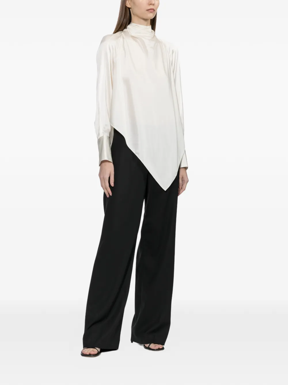 Helmut Lang Top met gestrikte hals en lange mouwen Beige