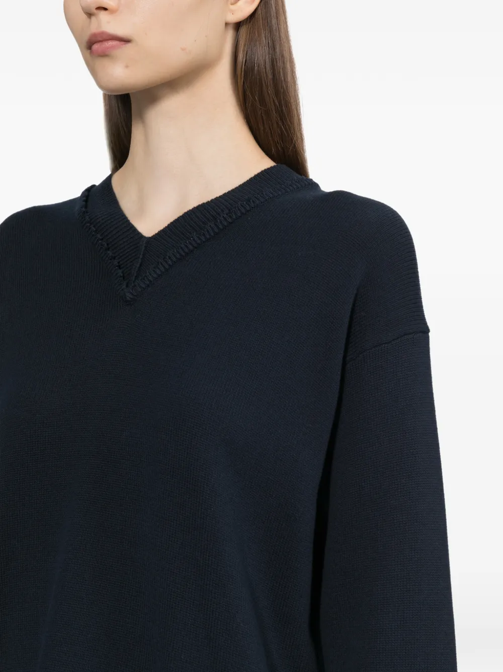 Helmut Lang Gerafelde trui met V-hals Zwart