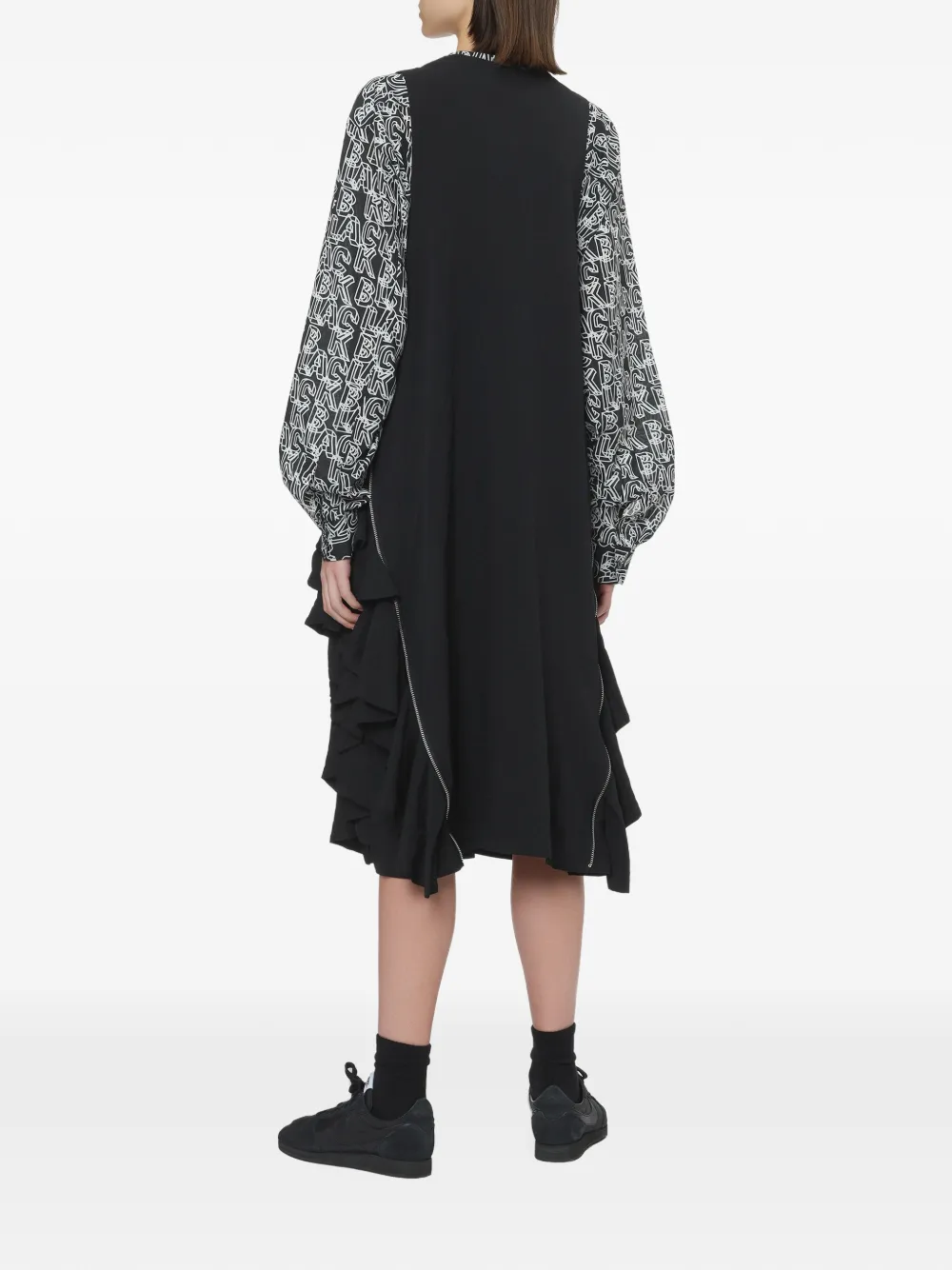 Black Comme Des Garçons ruffled zip-detail midi dress Zwart