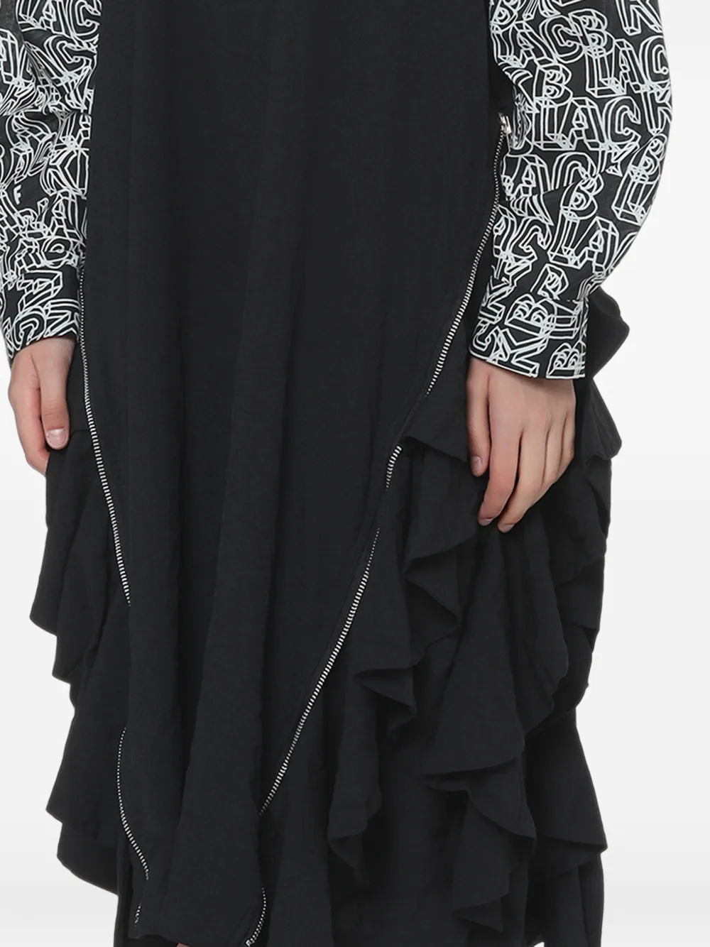 Black Comme Des Garçons ruffled zip-detail midi dress Zwart