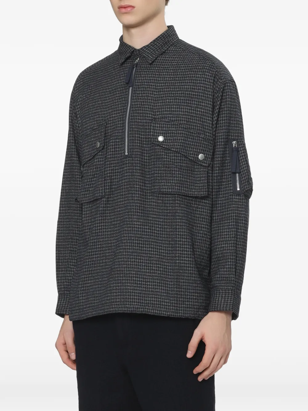 Comme des Garçons Homme Poloshirt met pied-de-poule print en kwartrits Blauw