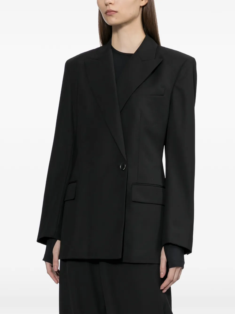 Helmut Lang Blazer met gespbandje en puntige revers Zwart
