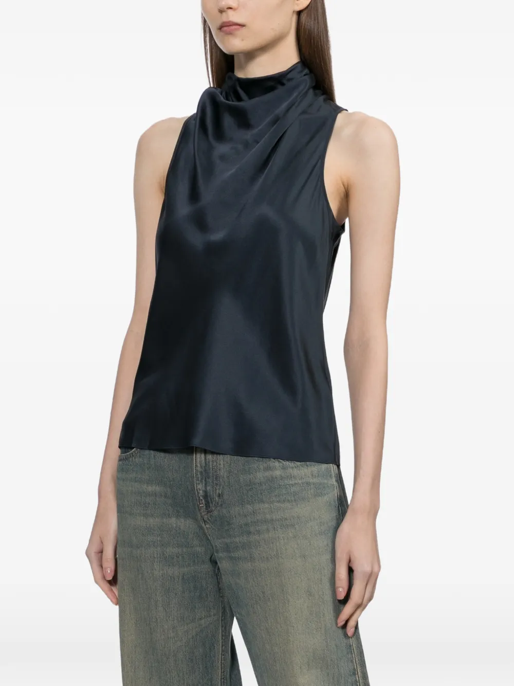 Helmut Lang Zijden top met ruches Blauw