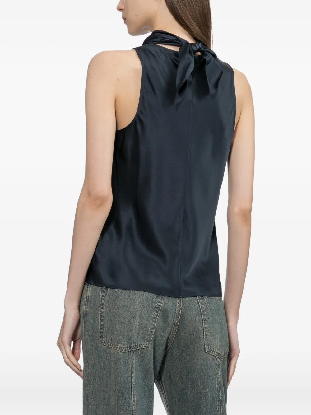 Helmut Lang Zijden top met ruches Blauw