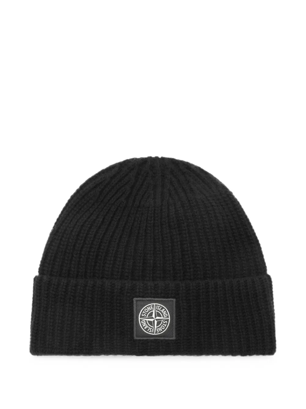 Stone Island logo-patch ribbed-knit beanie hat