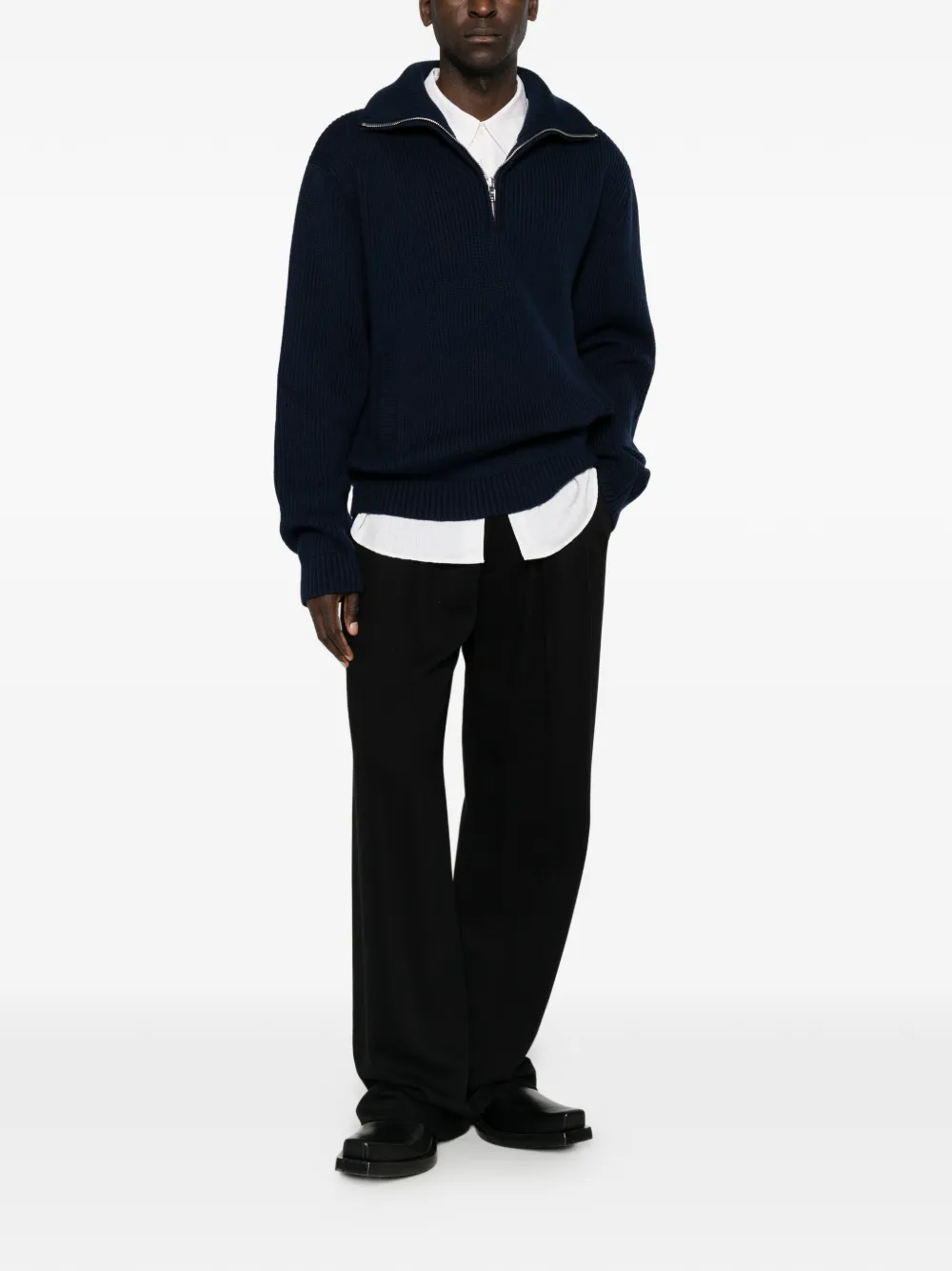 Balenciaga Ribgebreide trui met kwart rits Blauw
