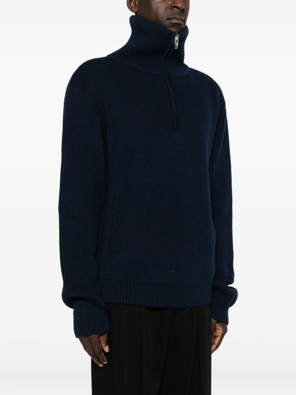 Balenciaga Ribgebreide trui met kwart rits Blauw
