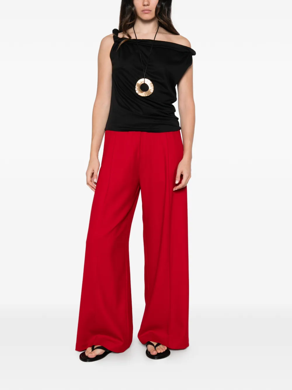 Semicouture Plooibroek met wijde pijpen Rood