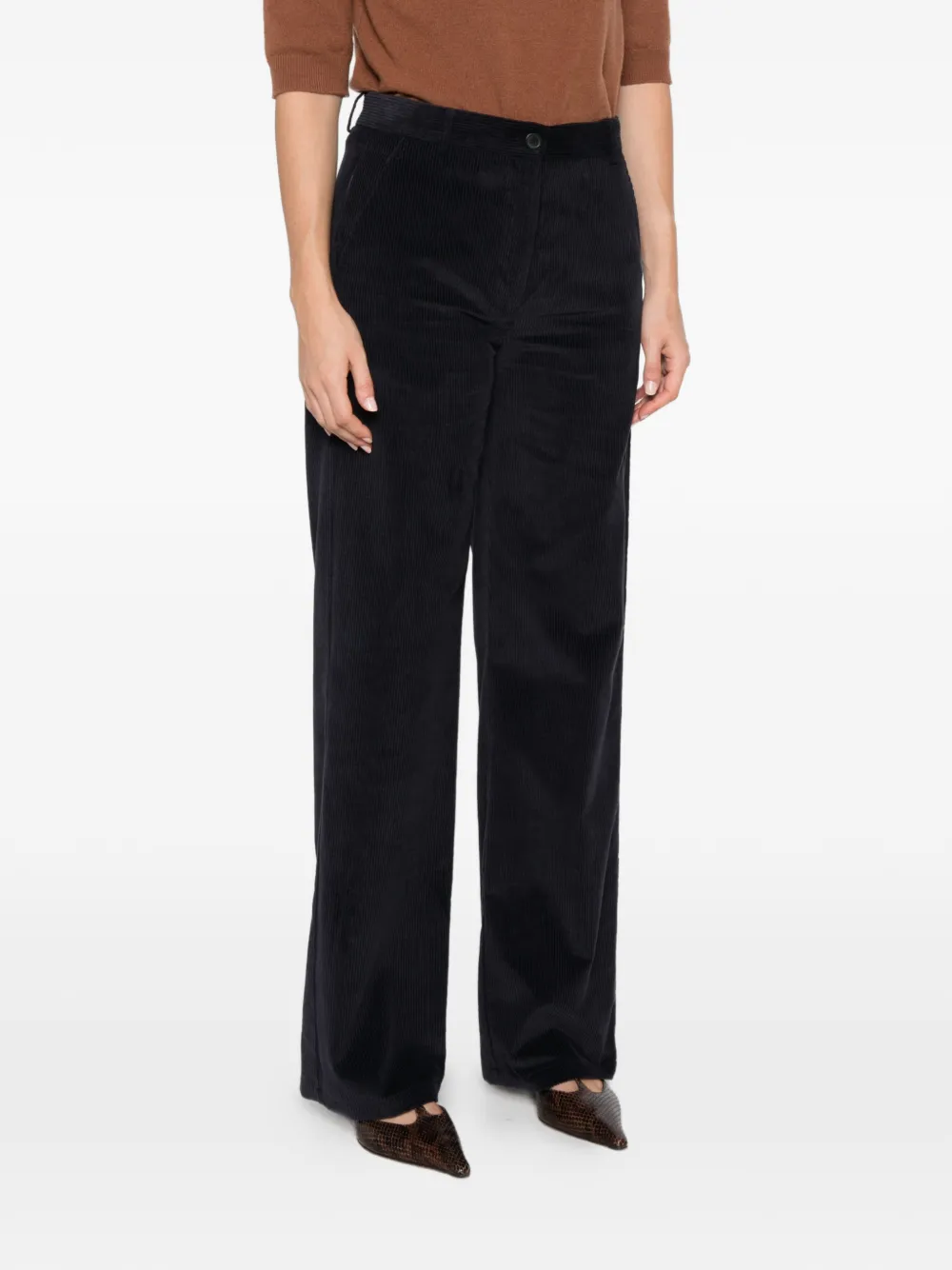 Semicouture Ribfluwelen broek met wijde pijpen Blauw