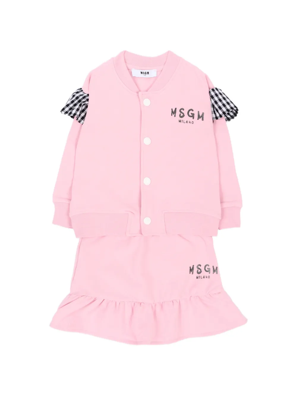 MSGM Kids button-up ruffled hem skirt set - Rosa