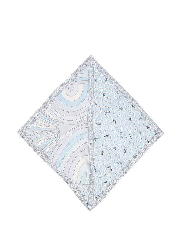 Pucci Onda and Iride Print Silk Scarf in Blue