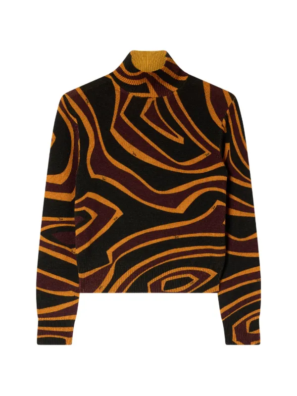 Pucci Labirinto Print High-neck Wool Sweater in Black