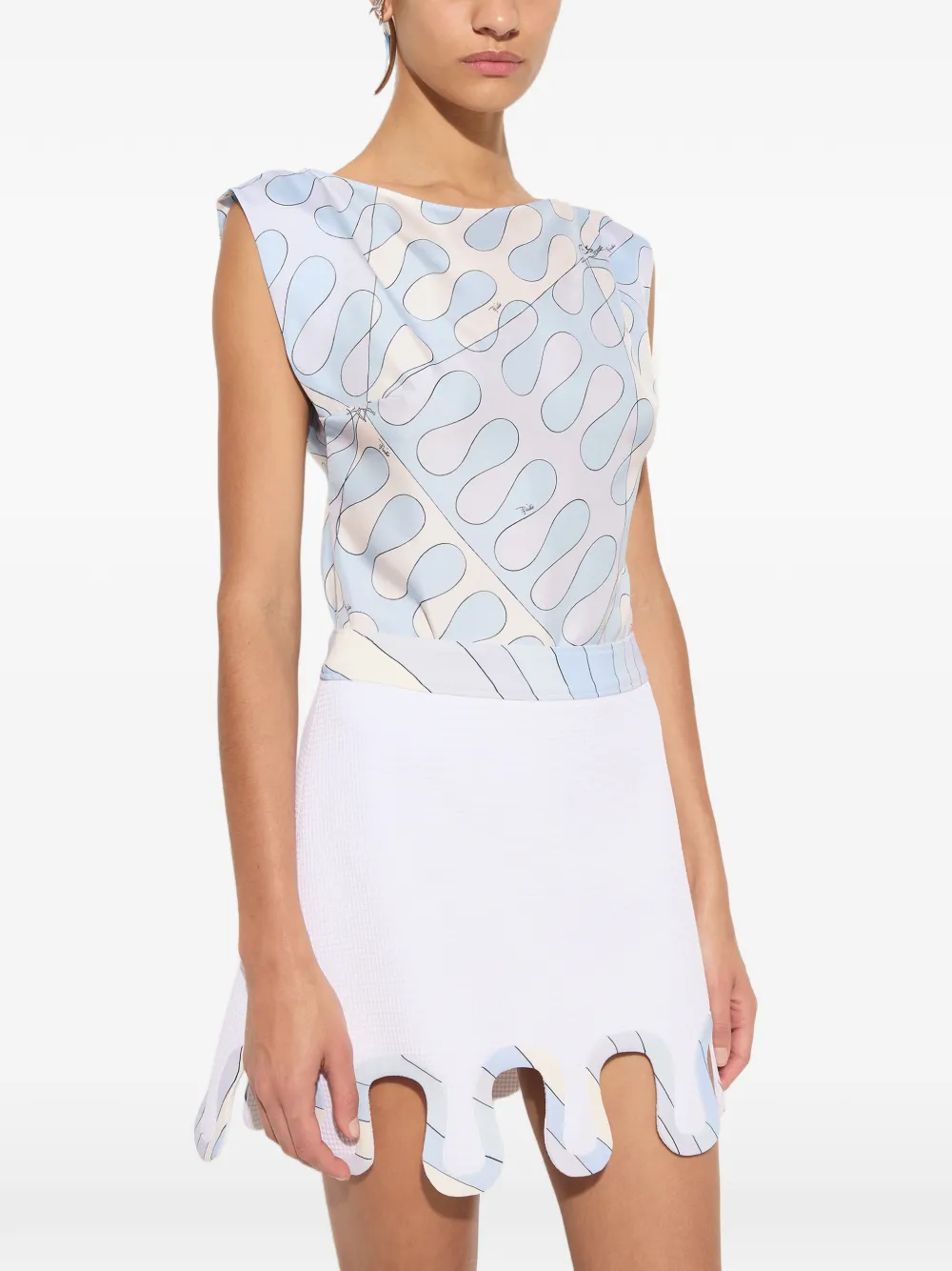 PUCCI Zijden top met Leocorno-print Blauw