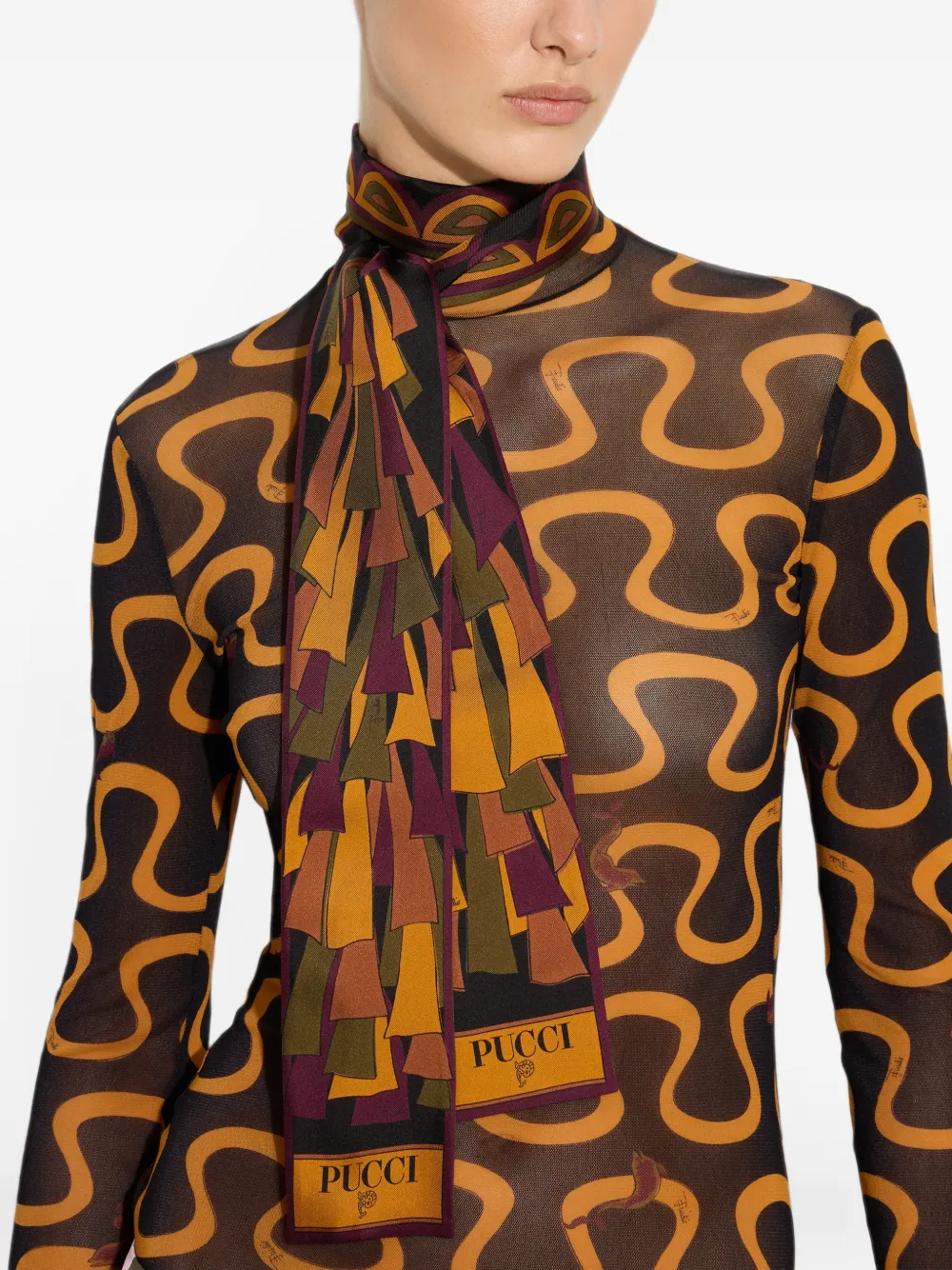 PUCCI Mixed Print Silk Bandeau in Black, view 4