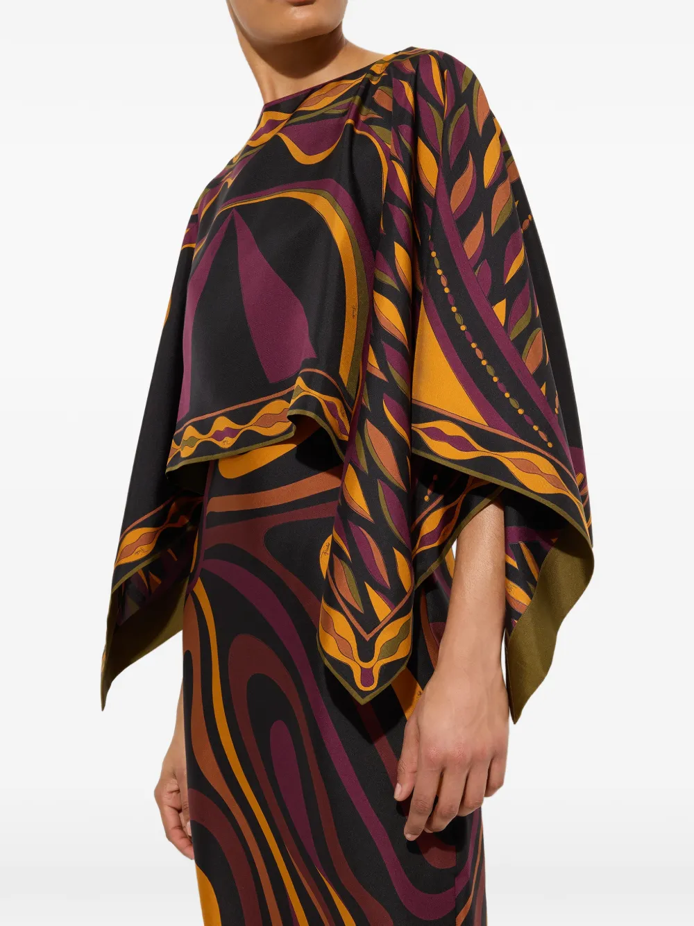PUCCI Zijden jurk met cape en Marmo-print Zwart