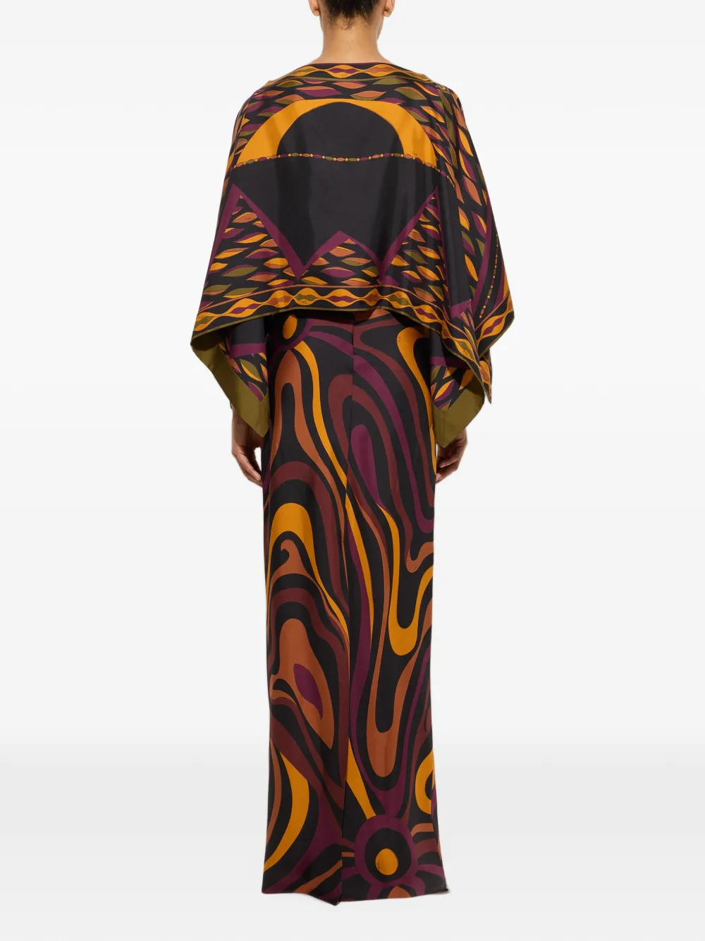 PUCCI Zijden jurk met cape en Marmo-print Zwart