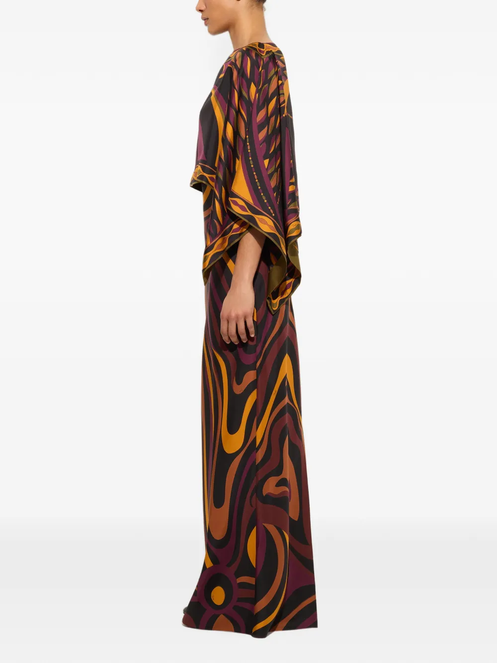 PUCCI Zijden jurk met cape en Marmo-print Zwart